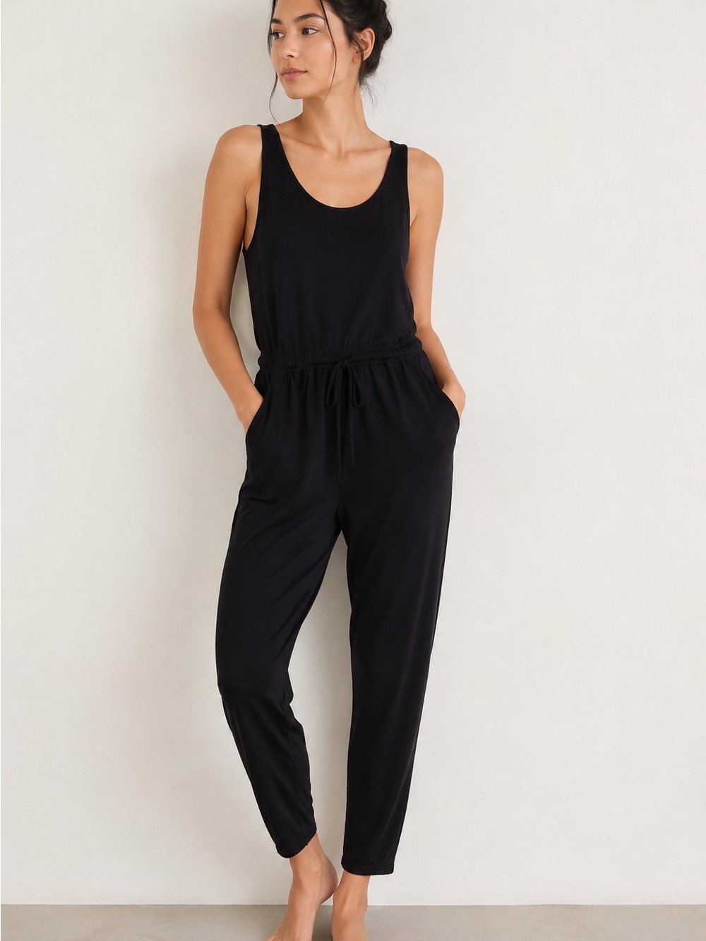 Daily Ritual Black Sleeveless Knit Jumpsuit Size Small Casual Lounge Travel Yoga